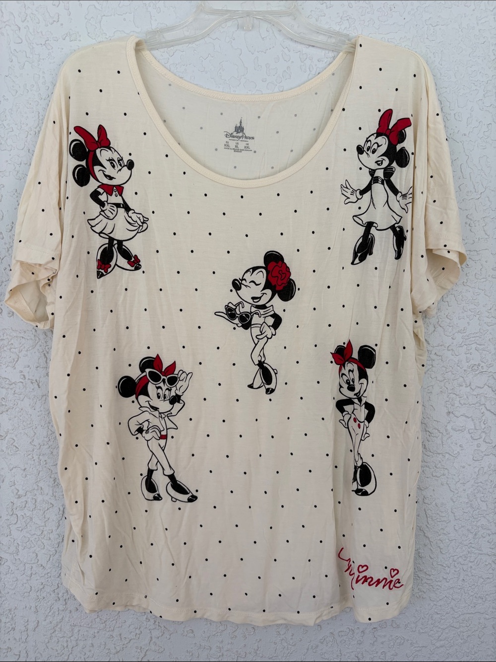 Disney Parks Cream Minnie Mouse Graphic Tee with Black Polka Dots size XXL